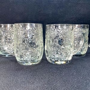 Princess House Fantasia Poinsettia Clear Glass Mugs Set of 4